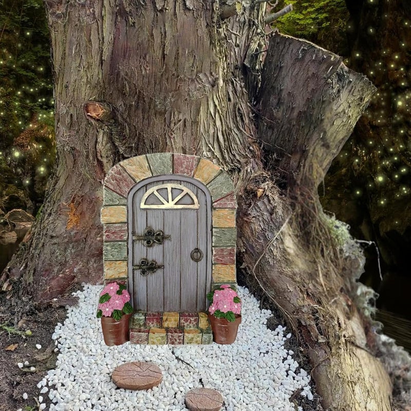 JIUMO Fairy Doors Outdoor Miniature Fairy Garden Doors for Trees Fairies Door Wall Hanging Garden Ornaments Decor Gifts Tree Decor Ornaments Fairy Gnome Home - Image 3